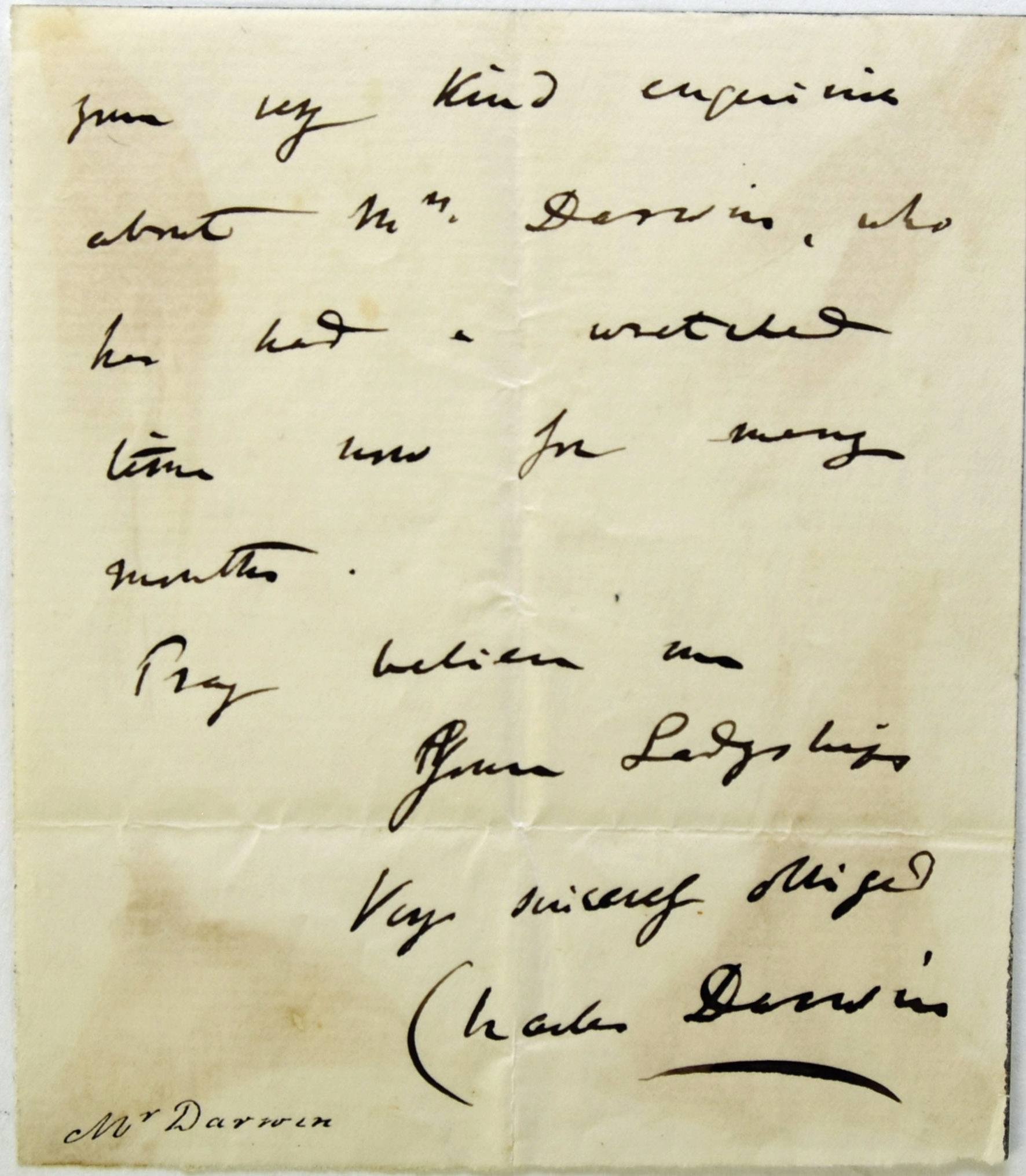 The autograph letter by Charles Darwin that sold for £2,100 in August. Halls Fine Art